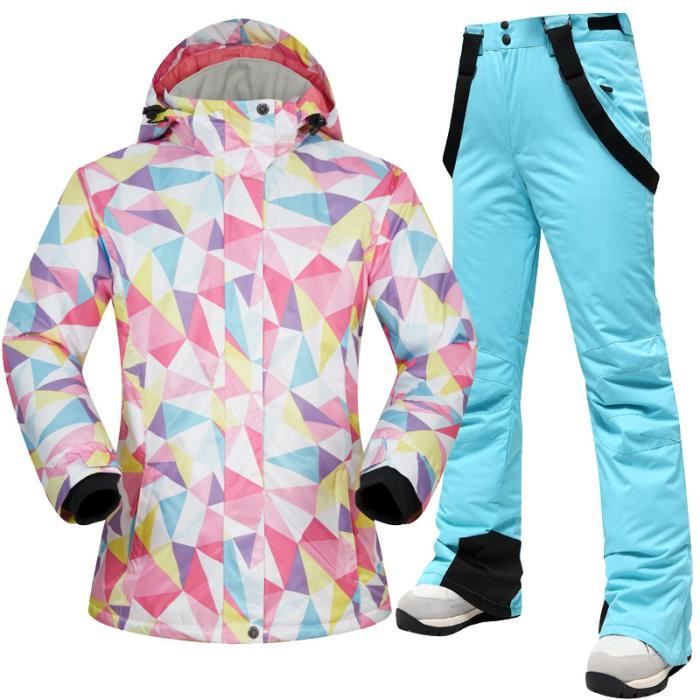 Ensemble de Vetements de Ski Femme---Imperméable Veste Softshell de Ski+Pantalon de Ski Femme Coupe-vent Hiver