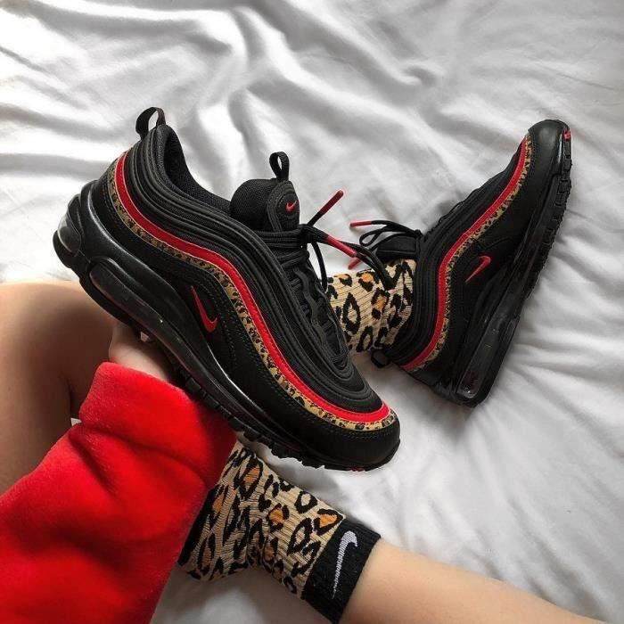 nike air max 97 trainers black university red leopard