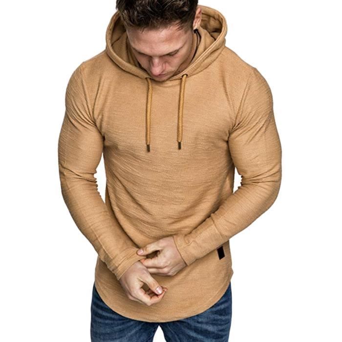 Hommes à Manches Longues Muscle Shirts Tops Slim à Capuche Hoddies Plain Jumper Pullover