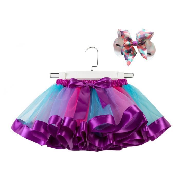 Jupe Tutu Bebe Enfant Fille Arc En Ciel Pettiskirt Pour Danse Carnaval Costume Mode Princesse Fluffy Glisten Avec Coiffe A Nœud Violet Cdiscount Pret A Porter