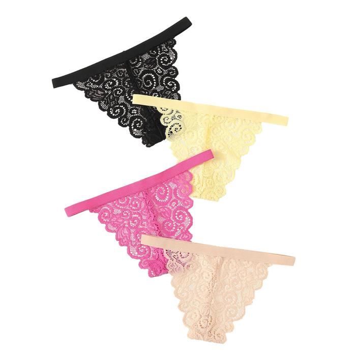 String Tanga 4PC femmes dentelle fleurs creux sous-vêtements culottes ...