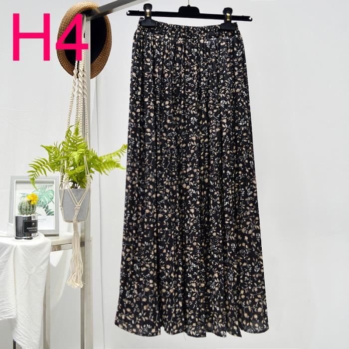 Jupe Jupe mi longue plissee en mousseline de soie imprime Floral elastique nouveaute 2020 vetements feminins ete Type H4