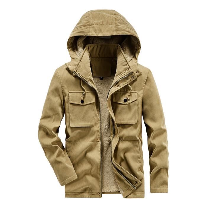 Blouson Homme Doublee Polaire Hiver Chaude Travail Extérieur avec Capuche -  Kaki Kaki - Cdiscount Prêt-à-Porter