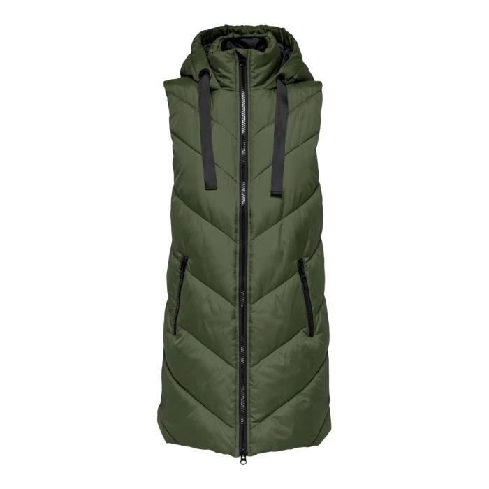 Doudoune Sans Manches Femme KHJH - Gilet Matelassé Ultraléger à Capuche Amovible Vert