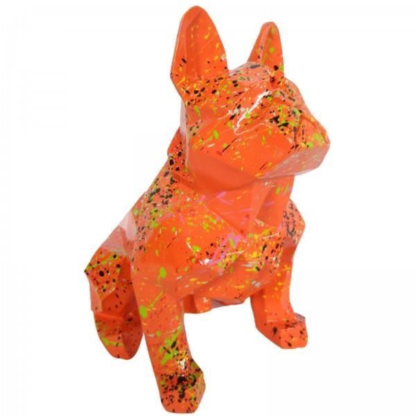 Statue chien bouledogue Français à lunette en résine multicolore fond