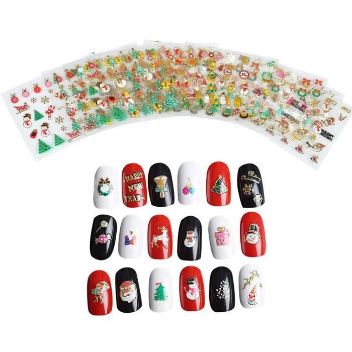 12pcs Stickers à ongles de Noël Décalcomanies 3D Nail Art Pochoirs Designs Auto-adhésif Conseils Nail Art Stickers Crea,Coloré