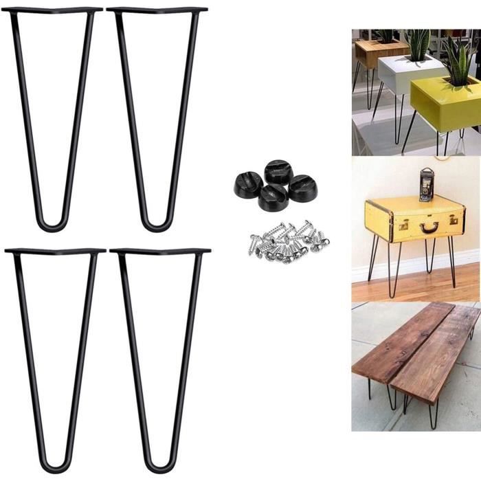 Lot de 4 pieds de table en métal de 30 cm avec 2 tiges de 10 mm - Style moderne industriel pour table basse, bureaux, bancs, s, 184