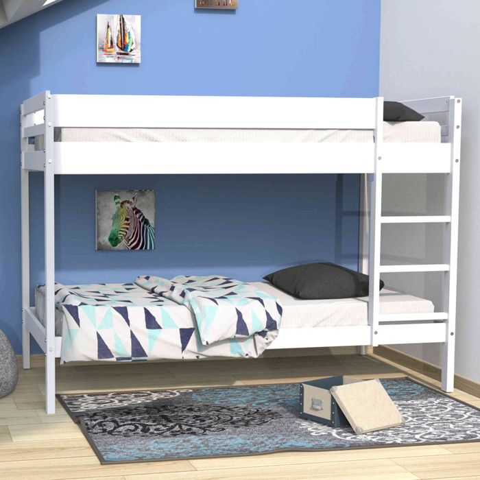 Lit superposé en bois 90x190 blanc - LT14040 - Blanc - Terre de Nuit Lit superposé en bois 90x190 blanc - LT14040 - Blanc - Terre de Nuit