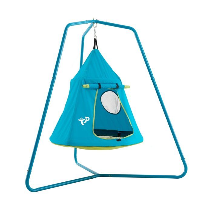Balançoire tente avec structure OVNI en métal H159cm bleu