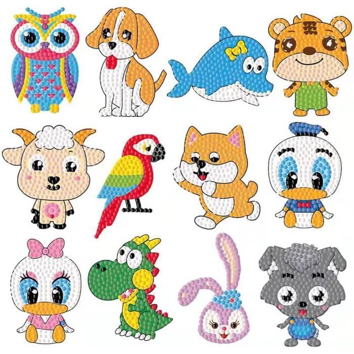 Kit Peinture Diamant Enfant - 8 Porte-clés Animaux à Décorer - 1000+ Strass, Facile, Pas De Colle - Activité Créative - 5