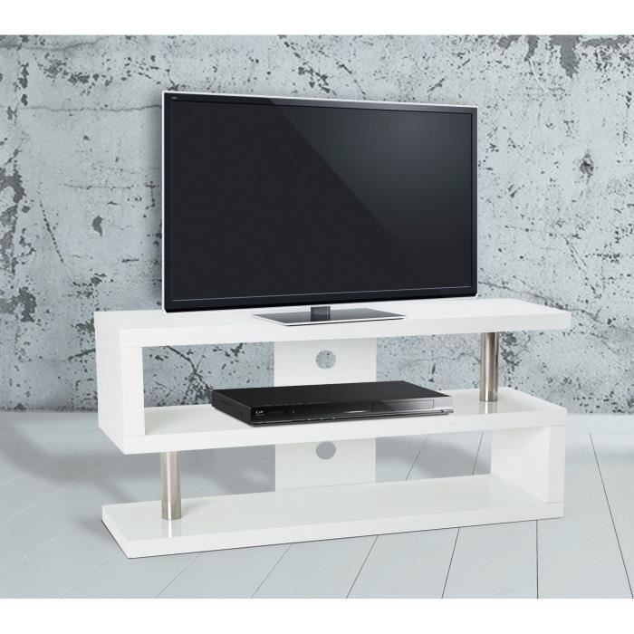 SUNSET Meuble TV 120 cm Laqué blanc brillant Cdiscount