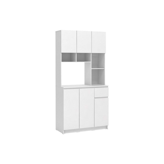 Buffet de cuisine avec 6 portes 1 tiroir et 5 niches - Blanc - NIZALI Buffet de cuisine avec 6 portes 1 tiroir et 5 niches - Blanc - NIZALI