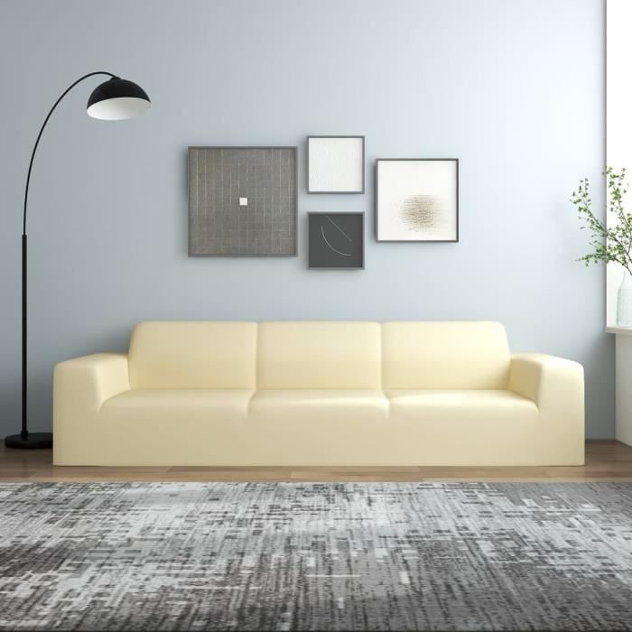 vidaXL Housse extensible de canapé 4 places Crème Jersey de polyester 332947