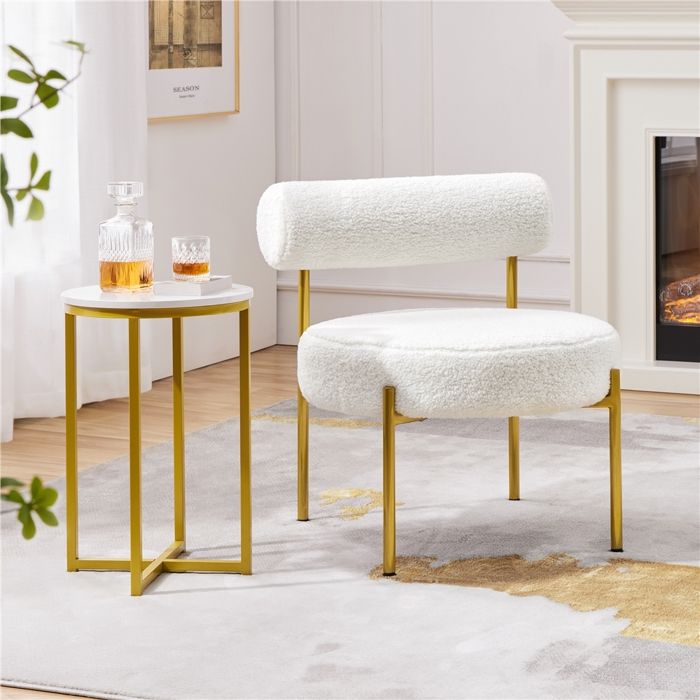 Yaheetech Fauteuil et Chaise de Relaxation de Salon Design Géométrique Élégant Doré Fauteuil dappoint Bouclé 1-Blanc