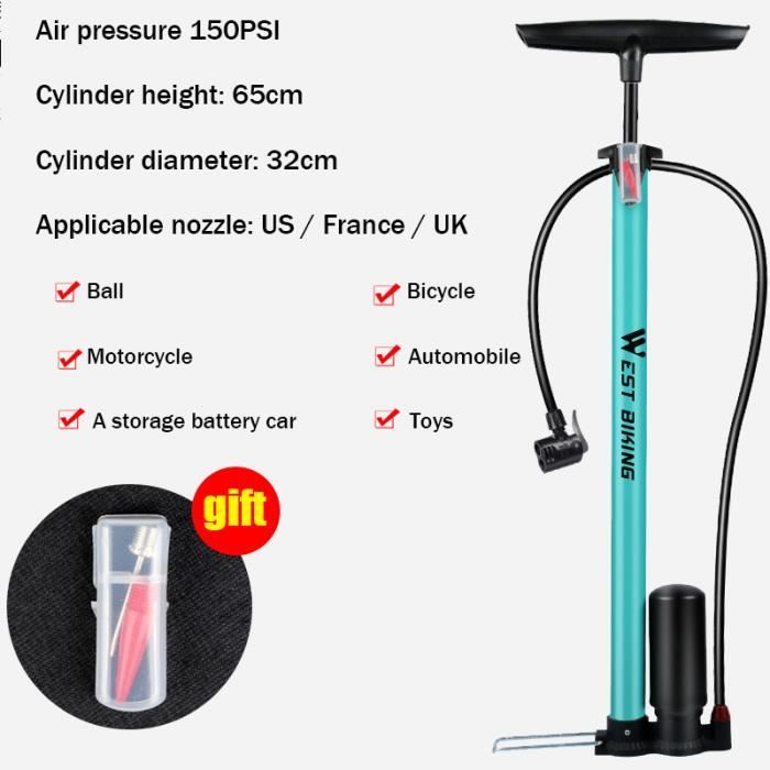 Pompe à Vélo Manuelle WEST BIKING - 80 PSI - Compacte Pour VTT Et Ballons