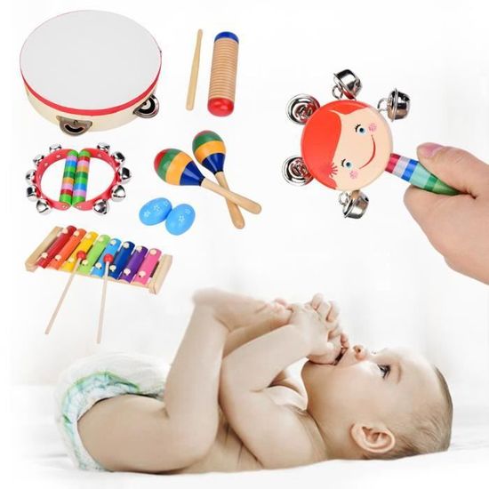 Zhufas Set 6 Instruments De Musique En Bois – Percussions Bébé, Secouer, Taper, Souffler – Jouet Éducatif Dès 1 An