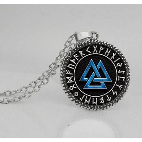 Acier. Collier Pendentif Valknut Viking Triangles entrelacés 