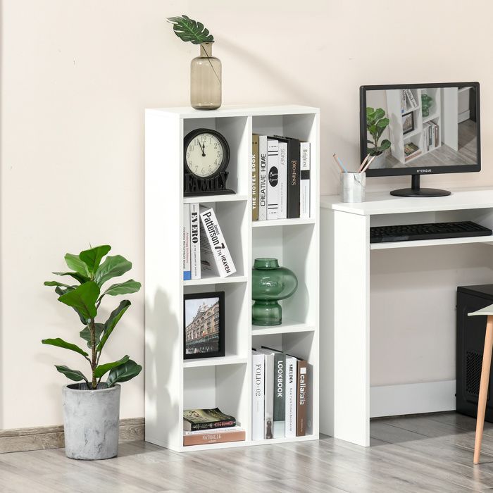 Bibliothèque HOMCOM – Étagère à Livres Avec Tiroir Et Placard, 4 Compartiments Ouverts, Réglable, Dimensions 30x24x158 Cm, Blanc, Pour Salon, Chambre Ou Bureau