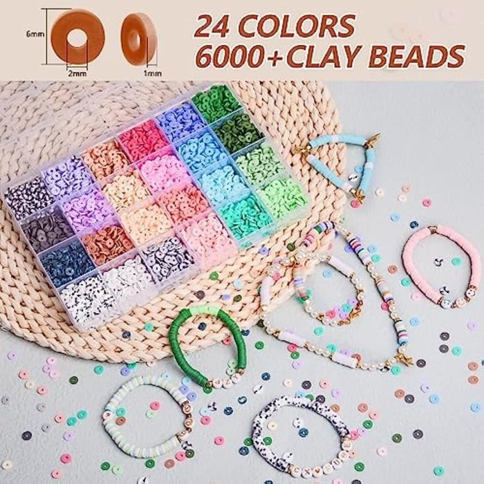 Perles Plates pour Bracelet, 2078pcs Perles pour Bijoux, 6mm Kit Perles  Heishi et Lettres, pour Bijoux DIY Bracelet Coloré, Perles pour Bracelet  Adultes Enfant : : Cuisine et Maison