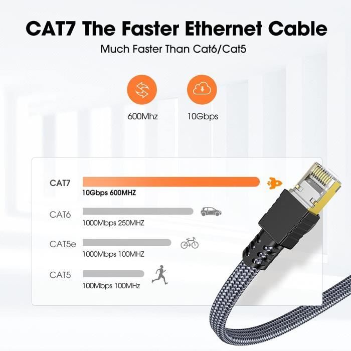 TBMax Câble Ethernet 5m Cat 6 Plat Câble Ethernet Réseau Haut Débit RJ45  Câble LAN Gigabit