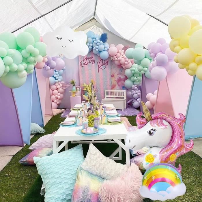 Lot de 104 décorations d'anniversaire licorne pour fille de 3 ans -  Décoration d'anniversaire pour enfant - Ballon 3ème anniversaire -  Décoration de fête - Guirlande de ballons licorne avec licorne 