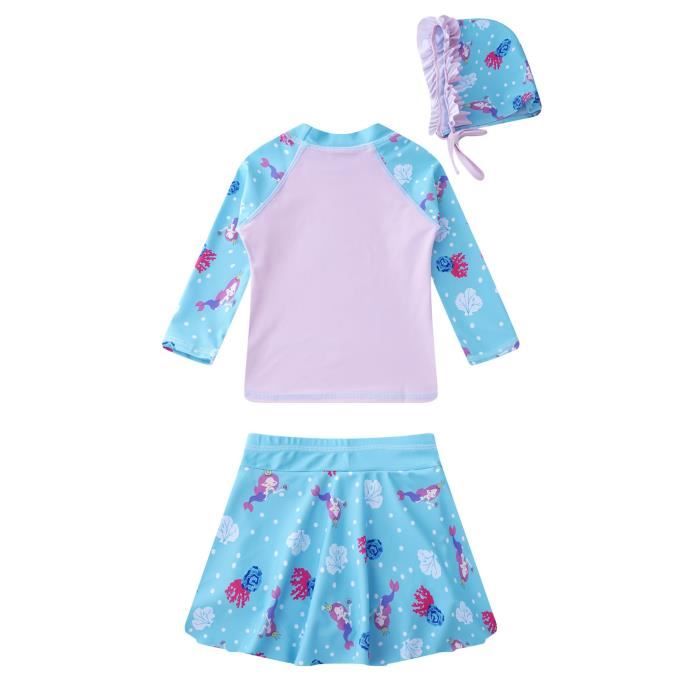 Bikini Sirène Fille 3 Pièces – Haut, Bas Et Jupe, Imprimé écailles, Pour Plage Et Piscine