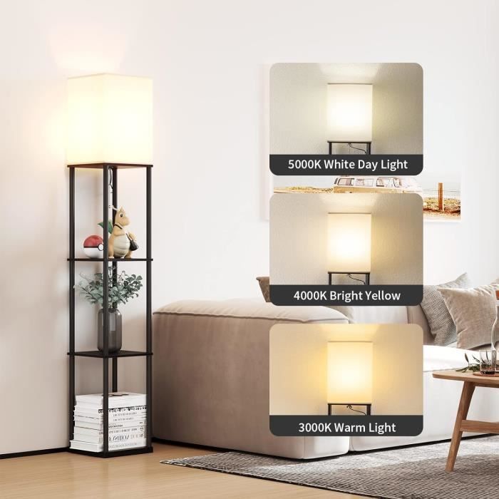 COSTWAY Lampadaire sur Pied Salon/Lampe Salon-160 cm avec 3 Etagère/Lampe  Etagère 4 Niveau