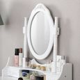 Coiffeuse élégante blanche YONGSHIA - 4 tiroirs - miroir pivotant à 360° - tabouret de coussin lavable-2