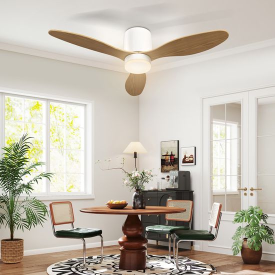 Ventilateur de plafond 132 cm avec led 20w, 5 pales effet feuille bois, télécommande, 6 vitesses, moteur réversible silencieux Ventilateur de plafond 132 cm avec led 20w, 5 pales effet feuille bois, télécommande, 6 vitesses, moteur réversible silencieux