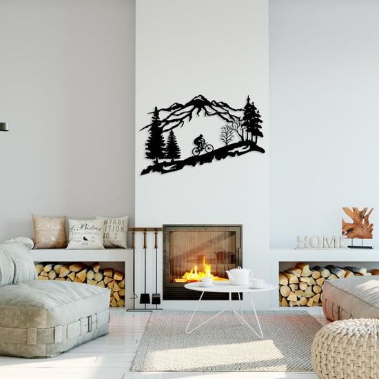 DEKADRON Décoration Murale En Métal Sur Le Thème De L'arbre De Montagne Et Des Cyclistes, Décoration Murale En Métal, Cadeau Pour Amateur De Vélo, Décoration D'intérieur, Tentures Murales (100x64cm