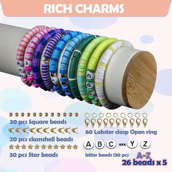 Kit de fabrication de bracelets - ZGEER - 4800 perles d'argile multicolores  - Perles d'alphabet en acrylique - Cdiscount Jeux - Jouets
