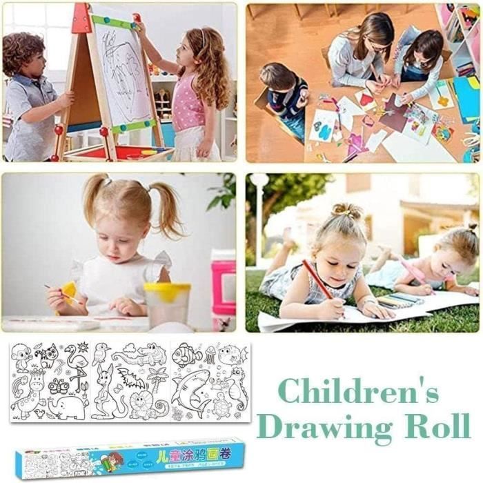 3 Rouleaux De Papier Dessin Enfant - 300x30cm - Motifs Animaux, Dinosaures, Chiffres - Adhésif Et Facile à Découper
