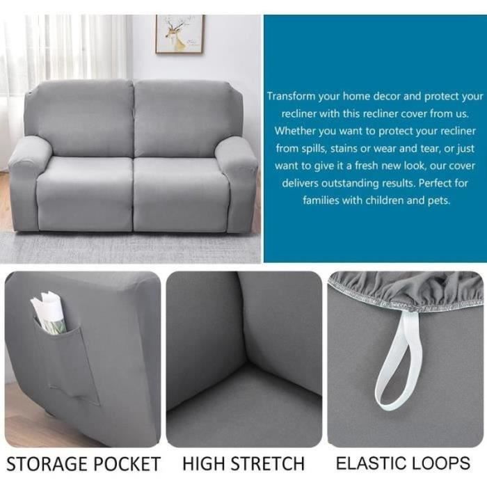 Housse 6 Pièces Pour Canapé Relax Velours Blanc - Protection Lavable Avec Poches Latérales, Parfait Pour Salon 2 Places