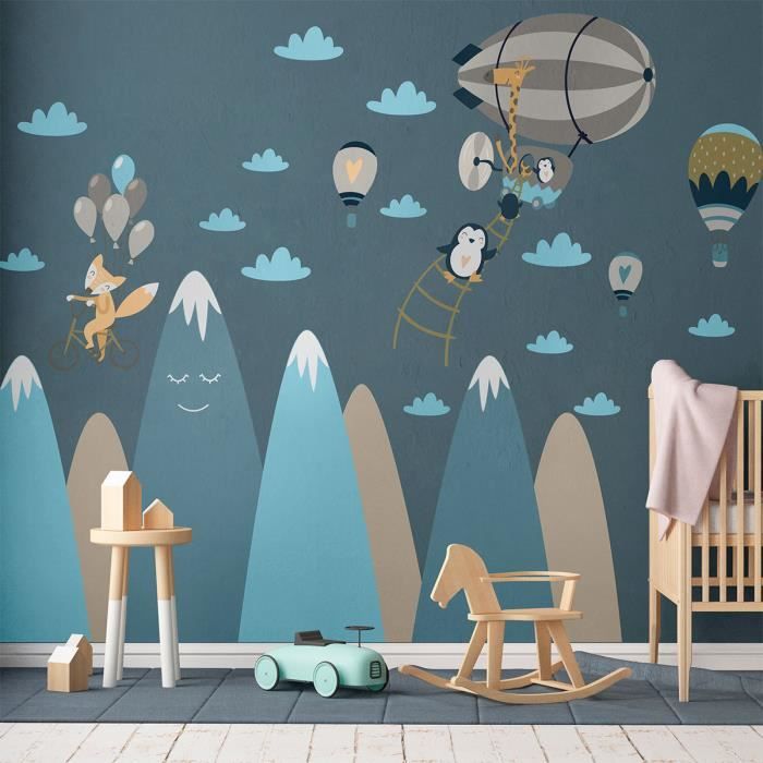 Stickers muraux enfants - Décoration chambre bébé - Autocollant Sticker  mural géant enfant montagnes scandinaves LEOKA - 80x120cm