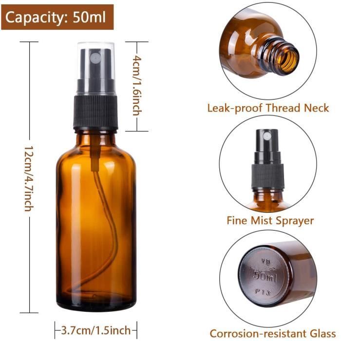 4 Vaporisateurs Verre Ambré 240ml HOTUT - Rechargeables, Anti-UV, Pour Cosmétiques