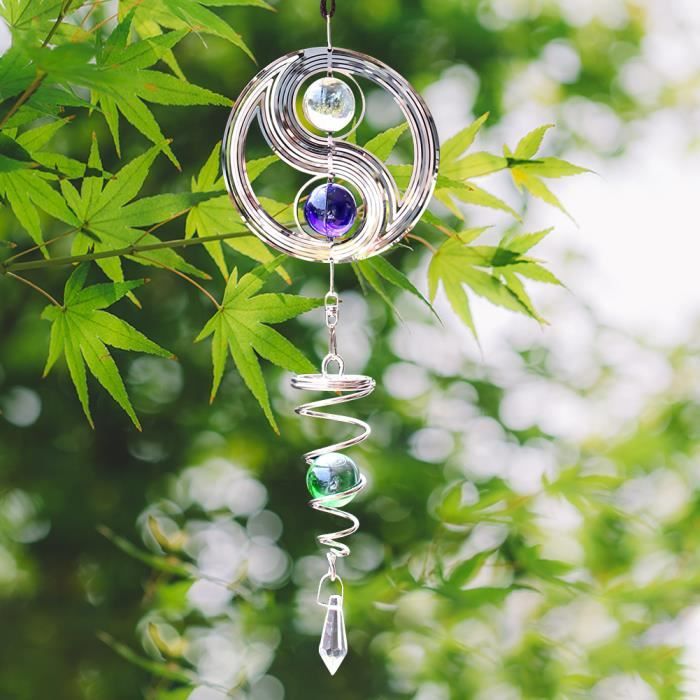 Mobile à Vent 3D En Métal – Carillon Spirale, Boule D'observation, Arbre De Vie En Acier Inoxydable, Décoration Jardin Extérieur