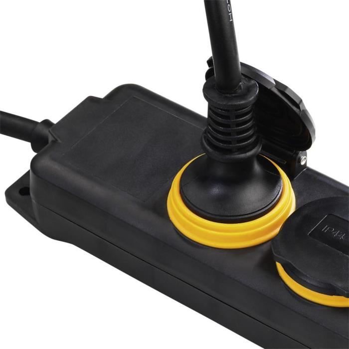 Enrouleur Câble REV 25m - 4 Prises IP44 Extérieur, 3000W, Noir/Bleu