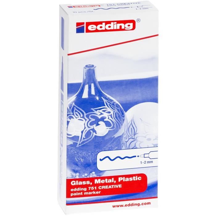edding 751 marqueur peinture - jaune - 1 stylo - pointe ronde 1-2 mm - marqueur de peinture pour