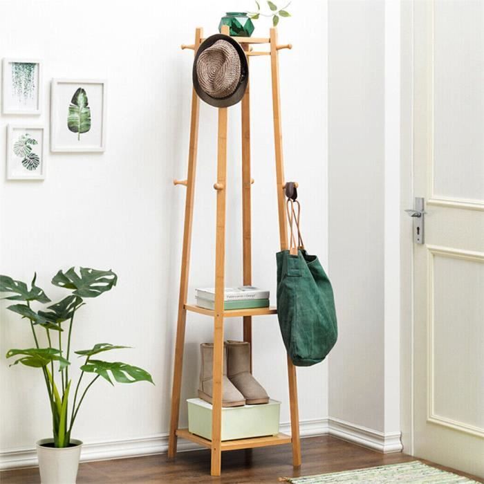 Portemanteau Sur Pied En Fer - 165 Cm, 4 Crochets, Capacité 15 Kg, Couleur Café, Design Moderne Pour Couloir Ou Chambre