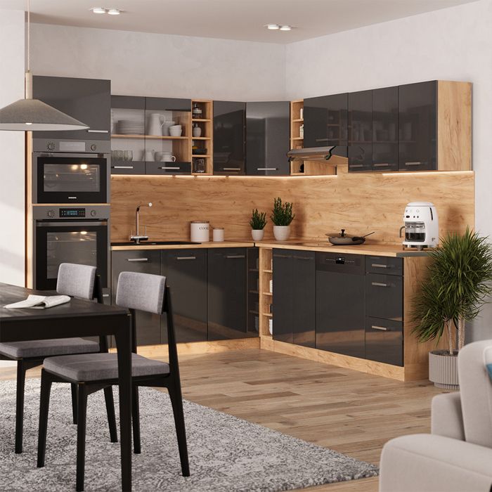 Vicco Cuisine en angle R-Line, Chêne Artisan/Anthracite, 287x60cm , PT Anthracite | Leroy Merlin