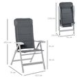 Chaise de jardin pliante - OUTSUNNY - dossier haut - aluminium - gris-3