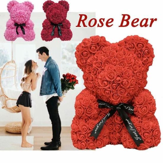 Ours en Rose Eternel Nounours Mousse Cœur d/'Amour Fleur Cadeau amoureux