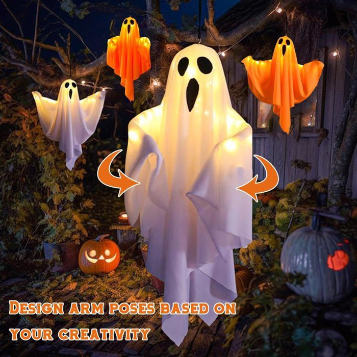 Whaline – Décoration d'Halloween fantôme à suspendre pour maison, cour, extérieur, intérieur, fête, bar, arbre, mur, véranda, porche, avant-toit, maison hantée, 3,3 m