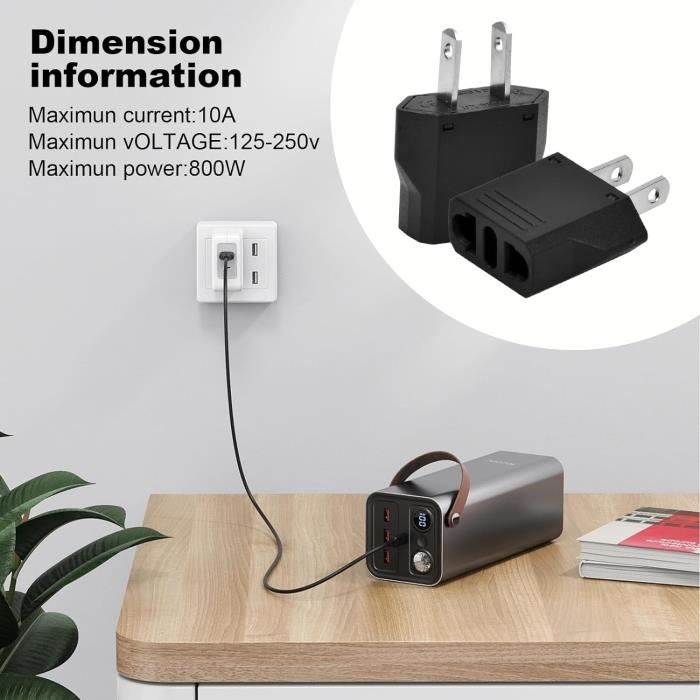 Adaptateur Prise France Vers USA – 4 Pièces, Voyage, Convertisseur US/EU Universel (Noir/Blanc) - 12