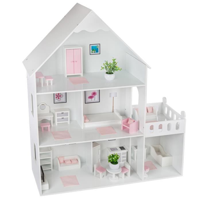 Maison de poupées en bois blanc avec accessoires 18 pcs.