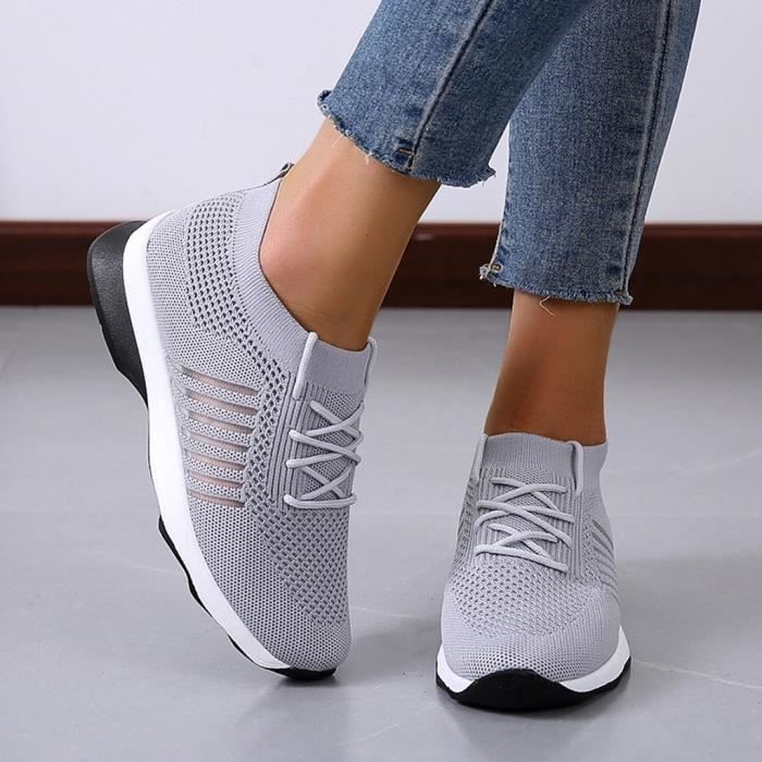 Chaussures de sport Mode Femmes Maille Casual De Sport A Lacets Courir Respirantes Baskets Gris Cdiscount Chaussures