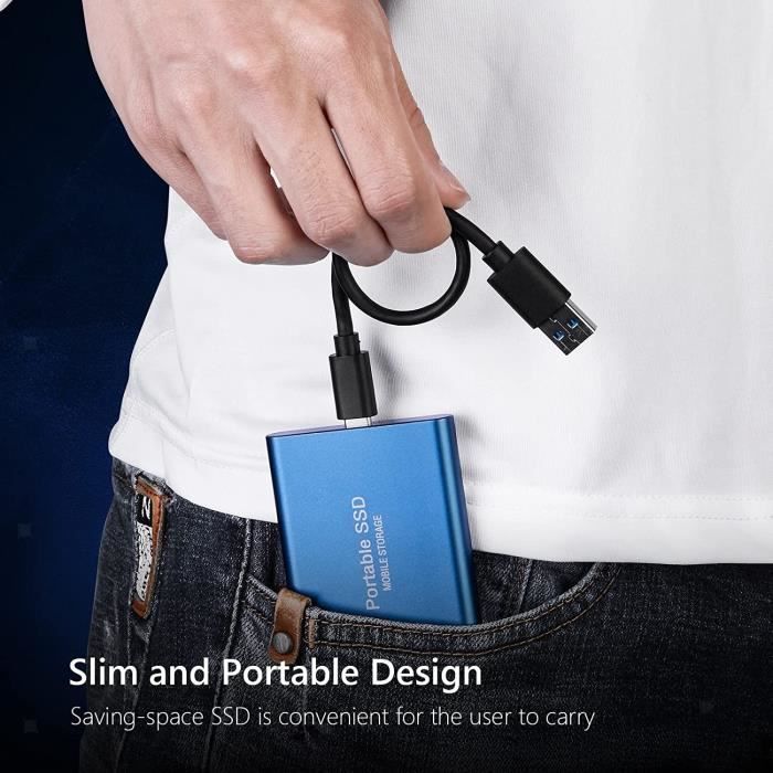 Disque SSD Mini Disque Dur Externe Portable 6TB 6To Bleu Type-C avec  Pochette Sac de Stockage en Tissu Noir - Cdiscount Informatique