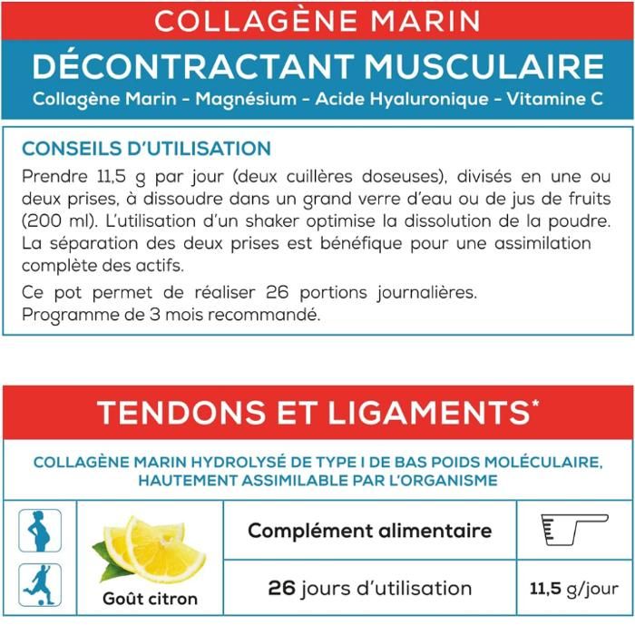 Collagène Marin Granions Goût Citron - Poudre Décontractante Musculaire, Fabriqué En France