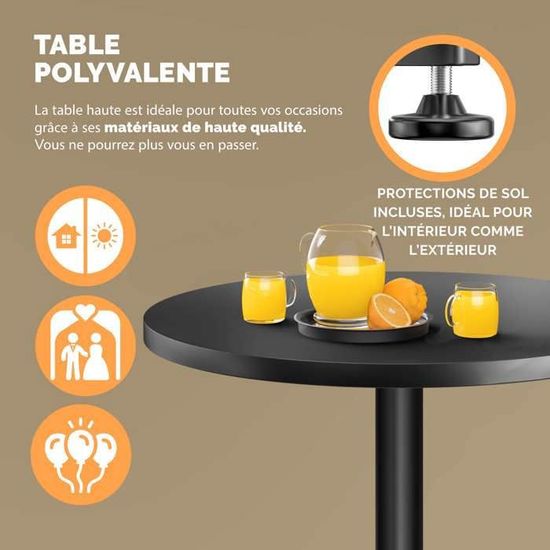 Table De Bar Ronde Industrielle - 60x60x75 Cm - Plateau Bois, Pied Fer Noir - Charge Max 120 Kg - Pour Cuisine, Salon