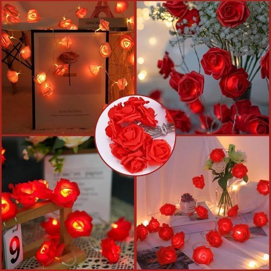 Guirlande Lumineuse Led Rose 3M 20 Lumières(8 Modes) Pour La Saint Valentin Blanc MK23